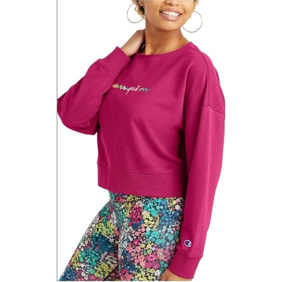 NWT Women's Purple Champion Cropped Pullover Sweatshirt, Size Large - Picture 3 of 11